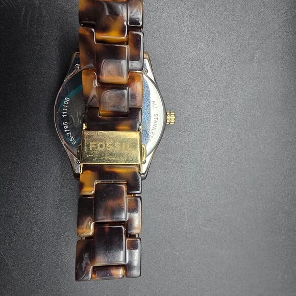 Women's Fossil Faux Tortoise Shell Watch Brown Rhinestone Quartz WORKS - Picture 6 of 9